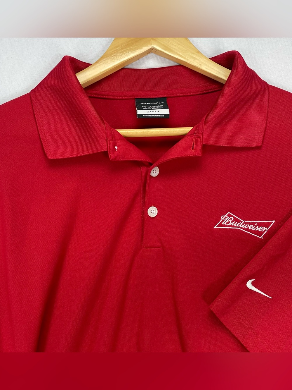 Nike Golf Polo Budweiser Embroidered Mens Size XXL Red Golf Performance Dri-Fit